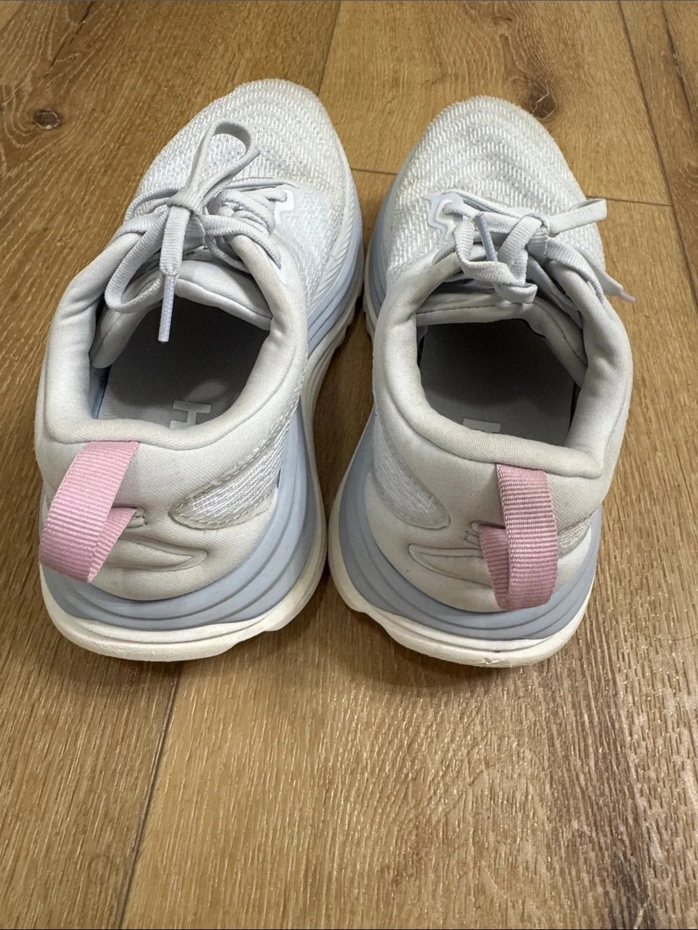 Hoka Women's Light Gray and Pink Athletic Running Shoes